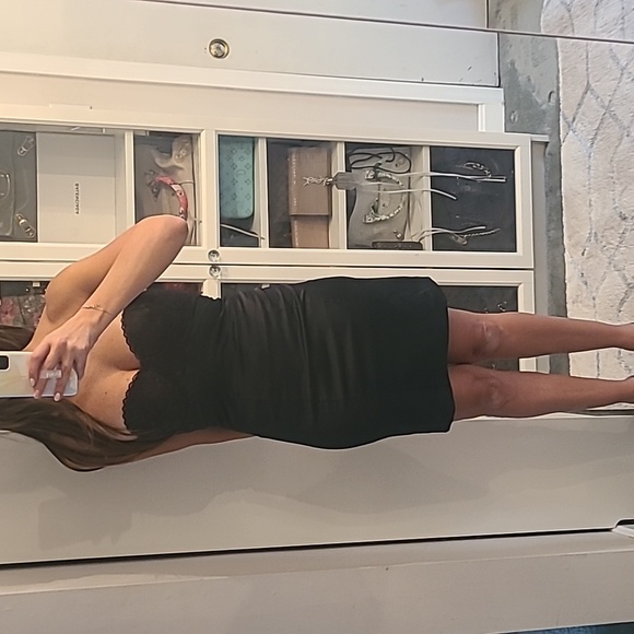 Black satin and lace mini dress - Picture 1 of 5